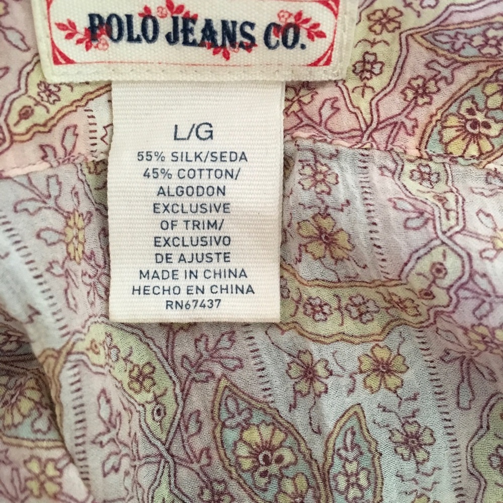 Boho style Pink, and Cream Silk Blouse - Picture 4 of 4